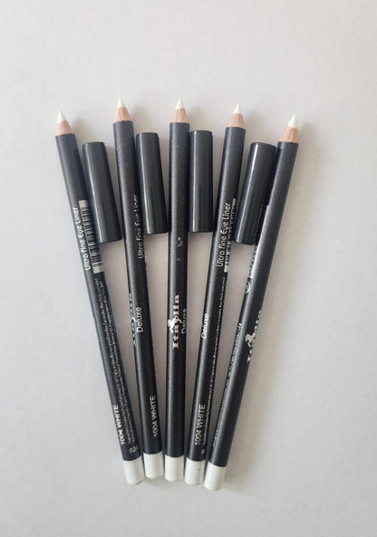 Italia Deluxe Fine Eyeliner Pencil 1004 White - 5 Piece Set with Sharpener
