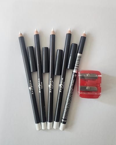 Italia Deluxe Fine Eyeliner Pencil 1004 White - 5 Piece Set with Sharpener