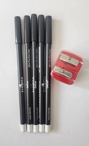 Italia Deluxe Fine Eyeliner Pencil 1004 White - 5 Piece Set with Sharpener