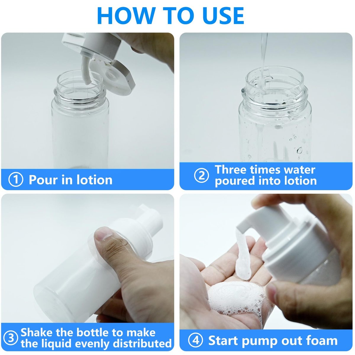 AskBed 4 Pack 3.4 Oz (100ml) TSA Approved Travel Size Foam Pump Bottles - Clear Leak Proof Travel Containers with Labels - görsel 7