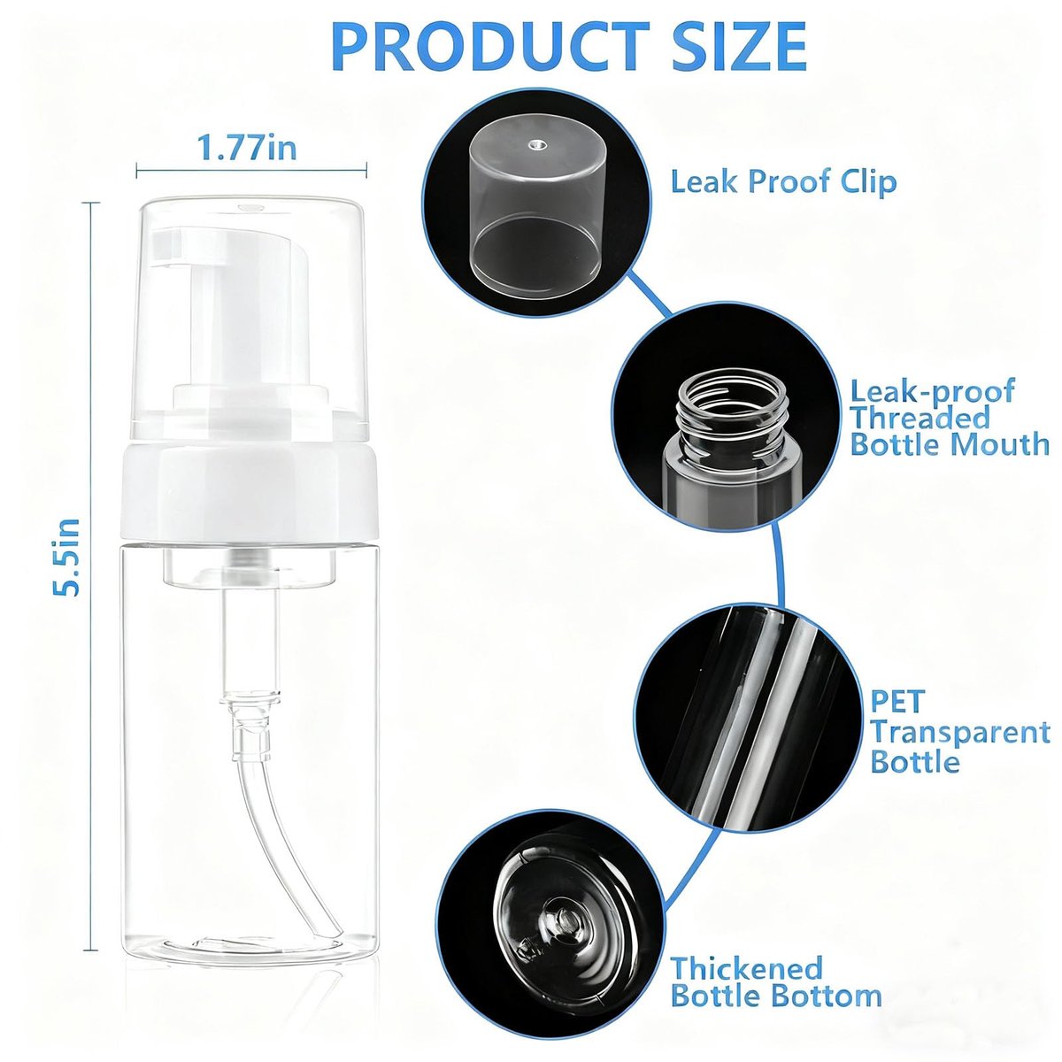 AskBed 4 Pack 3.4 Oz (100ml) TSA Approved Travel Size Foam Pump Bottles - Clear Leak Proof Travel Containers with Labels - görsel 3