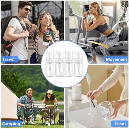 AskBed 4 Pack 3.4 Oz (100ml) TSA Approved Travel Size Foam Pump Bottles - Clear Leak Proof Travel Containers with Labels