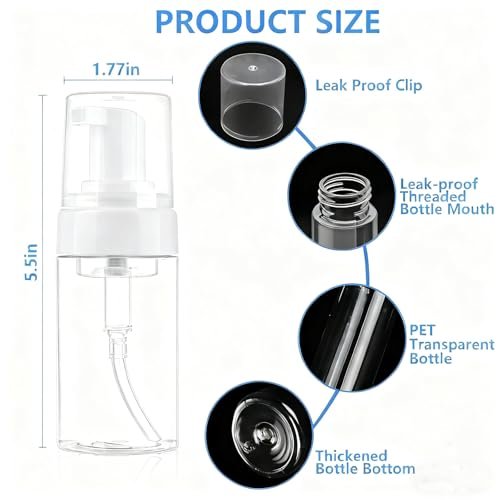 AskBed 4 Pack 3.4 Oz (100ml) TSA Approved Travel Size Foam Pump Bottles - Clear Leak Proof Travel Containers with Labels - görsel 4