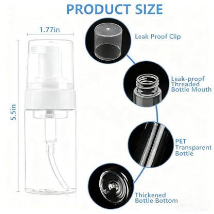 AskBed 4 Pack 3.4 Oz (100ml) TSA Approved Travel Size Foam Pump Bottles - Clear Leak Proof Travel Containers with Labels