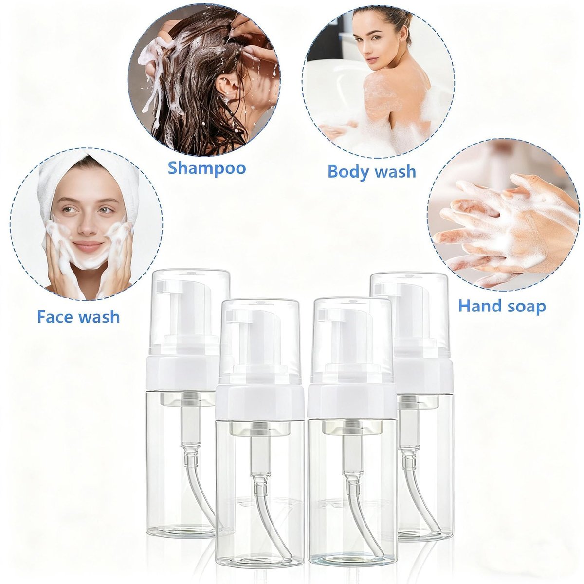 AskBed 4 Pack 3.4 Oz (100ml) TSA Approved Travel Size Foam Pump Bottles - Clear Leak Proof Travel Containers with Labels - görsel 9