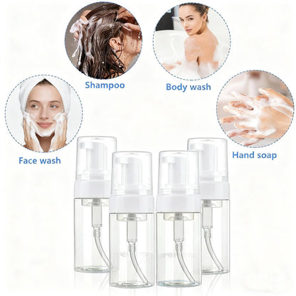 AskBed 4 Pack 3.4 Oz (100ml) TSA Approved Travel Size Foam Pump Bottles - Clear Leak Proof Travel Containers with Labels