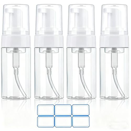 AskBed 4 Pack 3.4 Oz (100ml) TSA Approved Travel Size Foam Pump Bottles - Clear Leak Proof Travel Containers with Labels - görsel 2