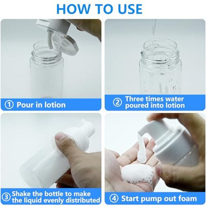 AskBed 4 Pack 3.4 Oz (100ml) TSA Approved Travel Size Foam Pump Bottles - Clear Leak Proof Travel Containers with Labels