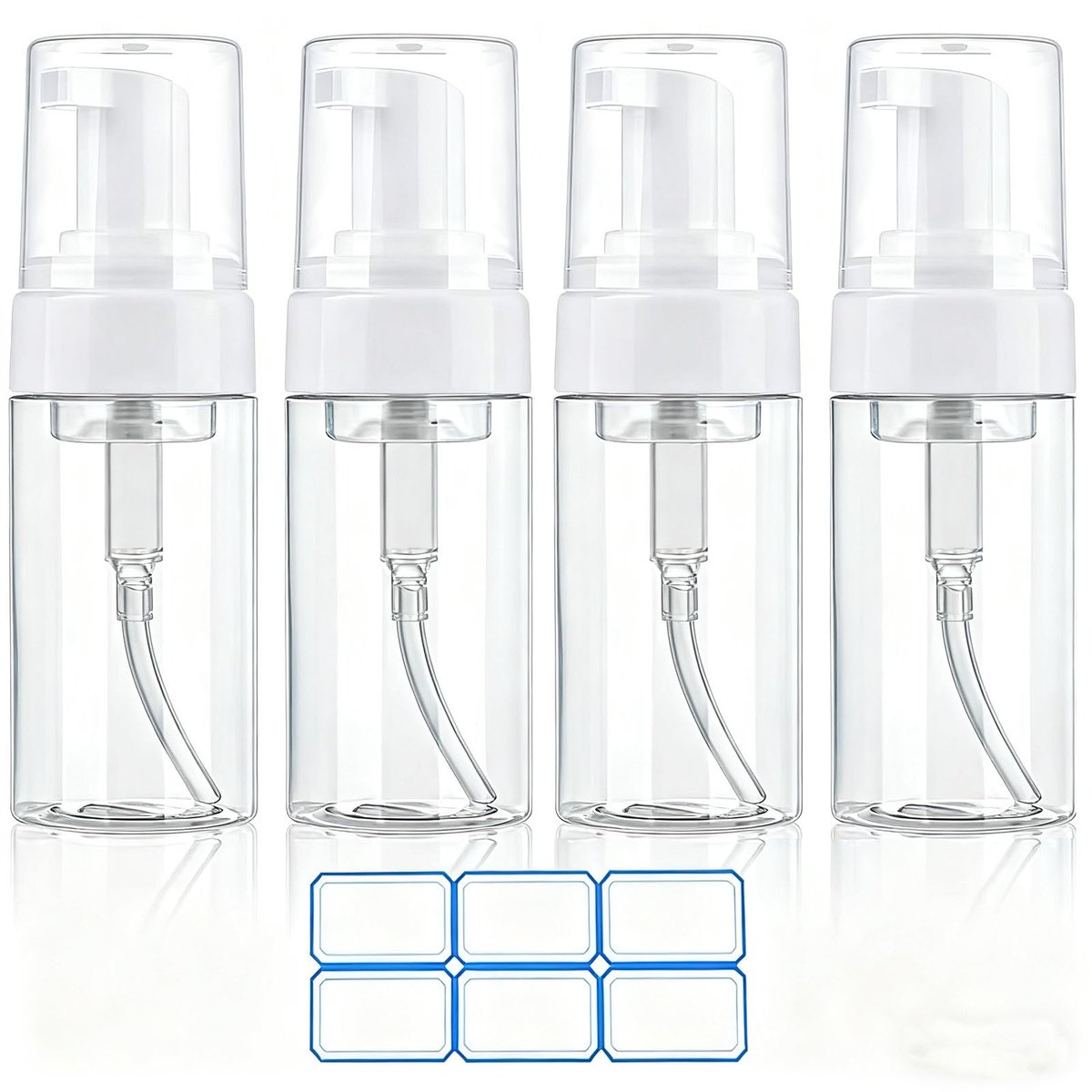 AskBed 4 Pack 3.4 Oz (100ml) TSA Approved Travel Size Foam Pump Bottles - Clear Leak Proof Travel Containers with Labels - görsel 1