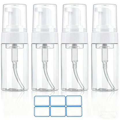AskBed 4 Pack 3.4 Oz (100ml) TSA Approved Travel Size Foam Pump Bottles - Clear Leak Proof Travel Containers with Labels
