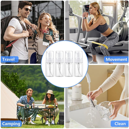 AskBed 4 Pack 3.4 Oz (100ml) TSA Approved Travel Size Foam Pump Bottles - Clear Leak Proof Travel Containers with Labels