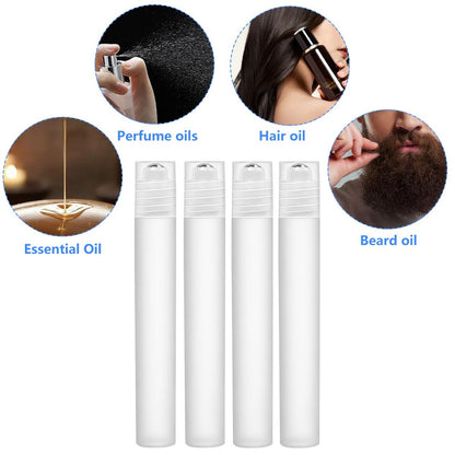 AskBed 4 Pack 0.34 Oz (10ml) Refillable Plastic Essential Oil Roller Bottles with Stainless Steel Roller Balls and Labels Avelisse