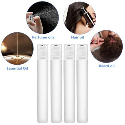 AskBed 4 Pack 0.34 Oz (10ml) Refillable Plastic Essential Oil Roller Bottles with Stainless Steel Roller Balls and Labels Avelisse