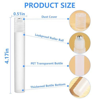 AskBed 4 Pack 0.34 Oz (10ml) Refillable Plastic Essential Oil Roller Bottles with Stainless Steel Roller Balls and Labels Avelisse