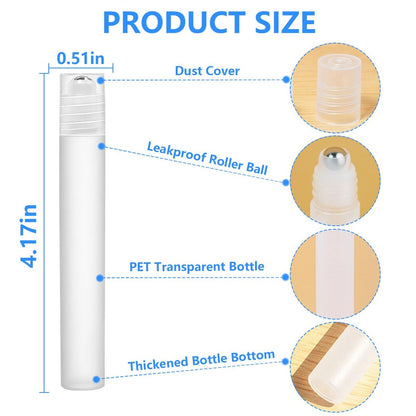 AskBed 4 Pack 0.34 Oz (10ml) Refillable Plastic Essential Oil Roller Bottles with Stainless Steel Roller Balls and Labels Avelisse