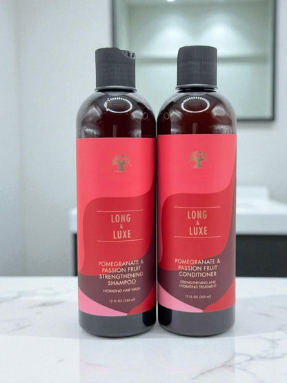 Long & Luxe Strengthening Shampoo & Conditioner Duo (12 oz Each) – Length Retention & Breakage Prevention – Sulfate-Free with Pomegranate & Passion Fruit Avelisse