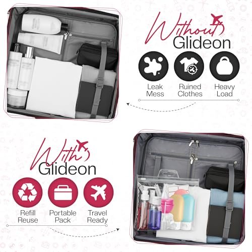 16 Pack Travel Bottles - TSA Approved Empty Toiletry Containers with Sticker Sheet, Funnels, Spray Bottle & Carry Bag - Reusable Plastic Bottles for Shampoo, Lotion, Oil & Sanitizer Avelisse