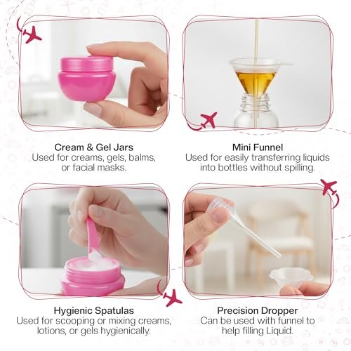16 Pack Travel Bottles - TSA Approved Empty Toiletry Containers with Sticker Sheet, Funnels, Spray Bottle & Carry Bag - Reusable Plastic Bottles for Shampoo, Lotion, Oil & Sanitizer Avelisse