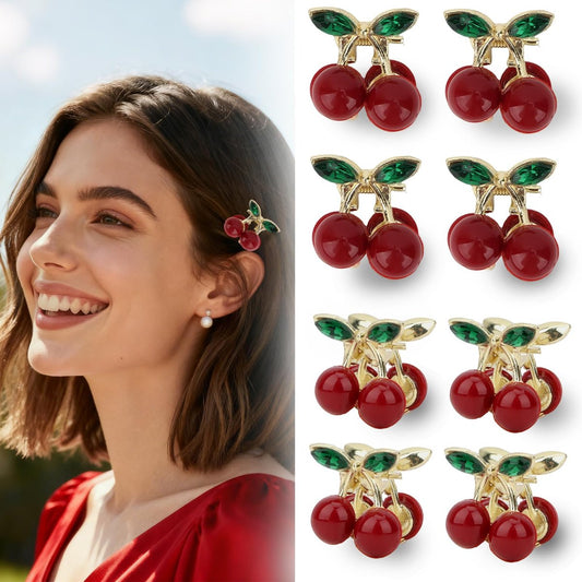 KIUEZIR 8PCS Mini Hair Claw Clips for Women - Cute Cherry Design, Strong Grip for Thin Hair, Matte Finish Hair Accessories