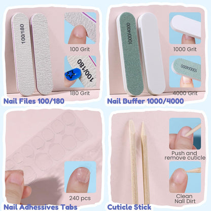 Teenitor 360 Pcs Kids Press On Nails - 15 Styles 12 Sizes for Girls 8-15 Years, Fake Acrylic Nails with Adhesive Tabs, Nail File & Buffer