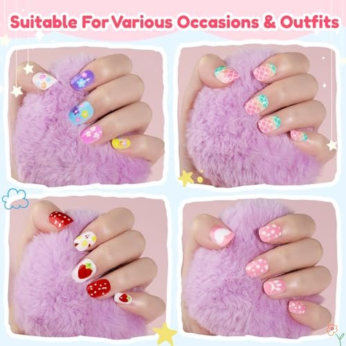 Teenitor 360 Pcs Kids Press On Nails - 15 Styles 12 Sizes for Girls 8-15 Years, Fake Acrylic Nails with Adhesive Tabs, Nail File & Buffer - görsel 8