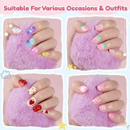 Teenitor 360 Pcs Kids Press On Nails - 15 Styles 12 Sizes for Girls 8-15 Years, Fake Acrylic Nails with Adhesive Tabs, Nail File & Buffer