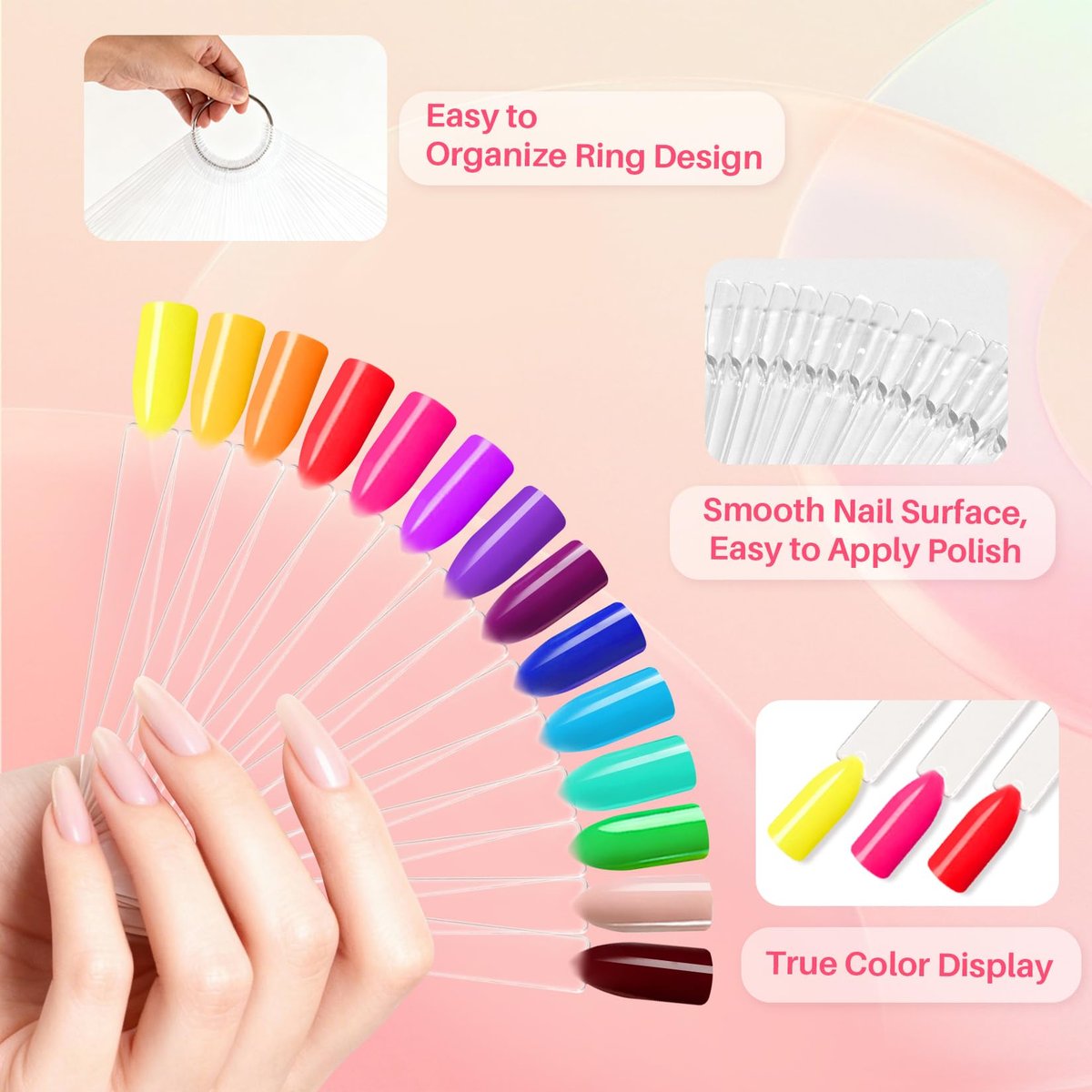 RAQEHO 200PCS Clear Nail Swatch Sticks with Ring - Acrylic Fan Shape Nail Polish Display, Practice Stick for Beginners & Professionals - görsel 5