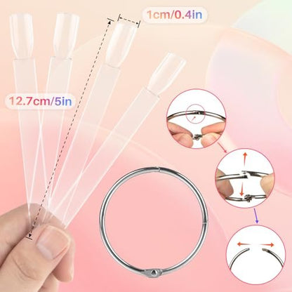 RAQEHO 200PCS Clear Nail Swatch Sticks with Ring - Acrylic Fan Shape Nail Polish Display, Practice Stick for Beginners & Professionals
