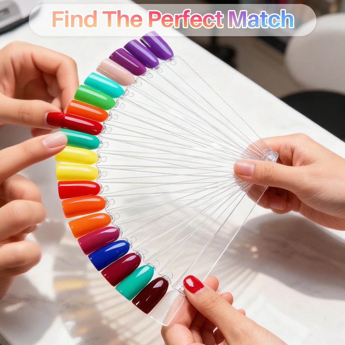 RAQEHO 200PCS Clear Nail Swatch Sticks with Ring - Acrylic Fan Shape Nail Polish Display, Practice Stick for Beginners & Professionals - görsel 9