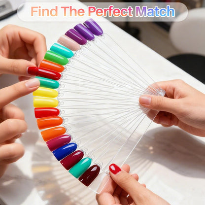 RAQEHO 200PCS Clear Nail Swatch Sticks with Ring - Acrylic Fan Shape Nail Polish Display, Practice Stick for Beginners & Professionals