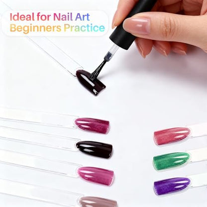 RAQEHO 200PCS Clear Nail Swatch Sticks with Ring - Acrylic Fan Shape Nail Polish Display, Practice Stick for Beginners & Professionals