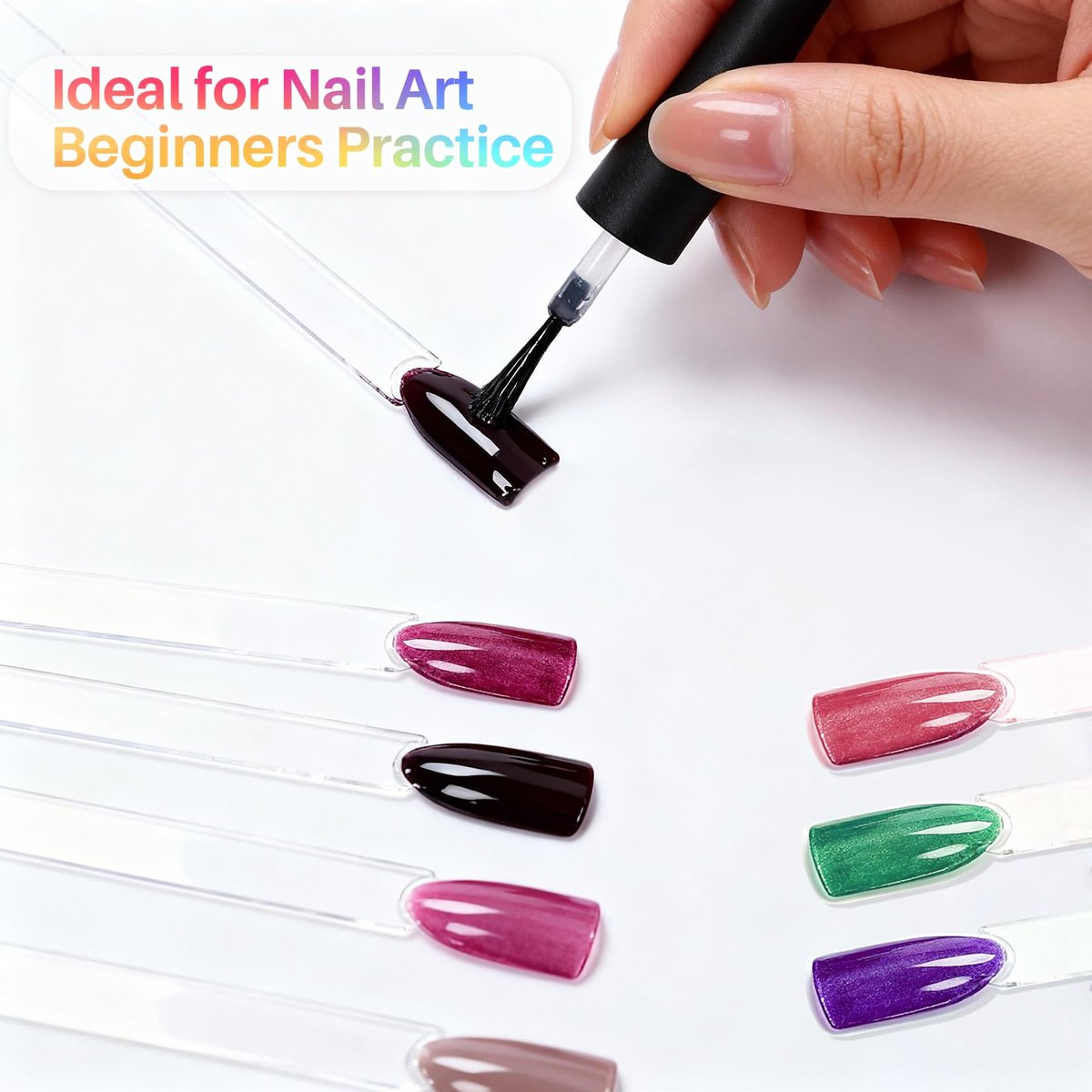 RAQEHO 200PCS Clear Nail Swatch Sticks with Ring - Acrylic Fan Shape Nail Polish Display, Practice Stick for Beginners & Professionals - görsel 11