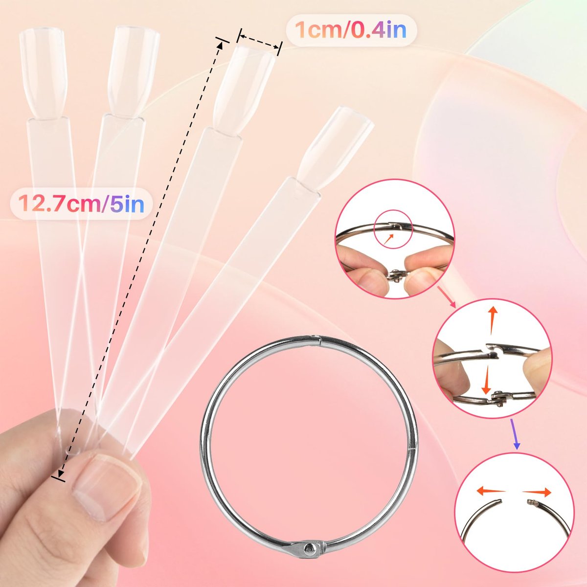 RAQEHO 200PCS Clear Nail Swatch Sticks with Ring - Acrylic Fan Shape Nail Polish Display, Practice Stick for Beginners & Professionals - görsel 3