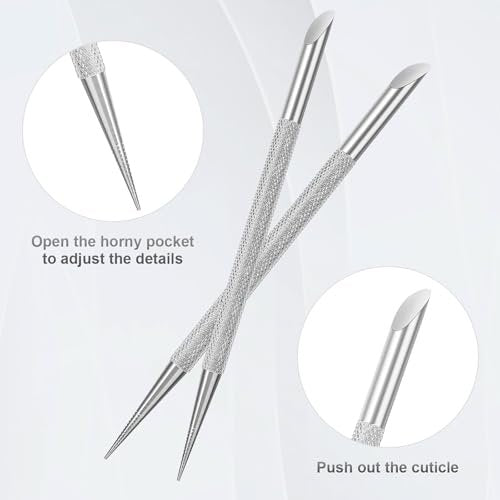 Clofiak 2Pcs Stainless Steel Cuticle Pusher Tool for Manicure & Pedicure - Professional Nail Cleaning and Cuticle Care - görsel 8