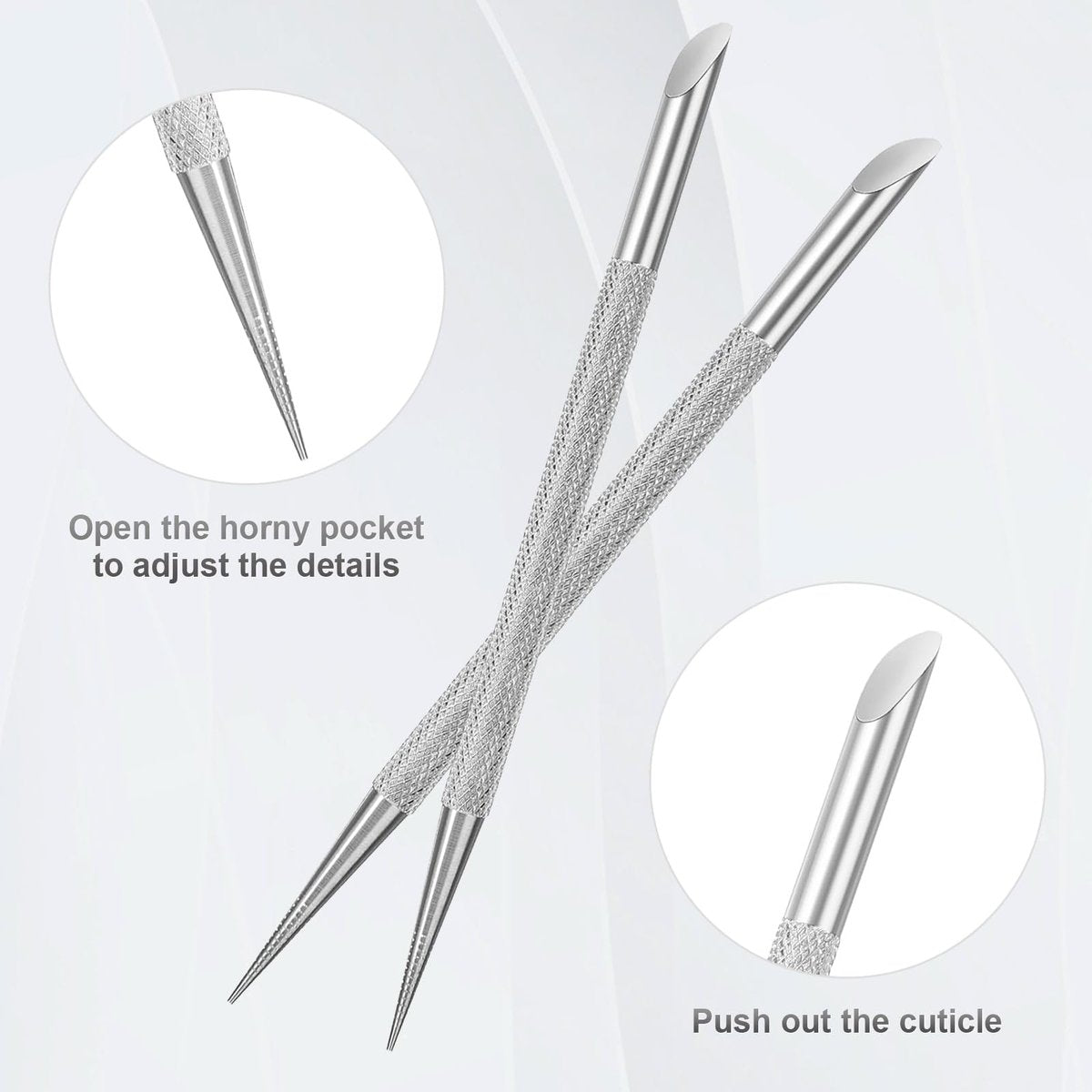 Clofiak 2Pcs Stainless Steel Cuticle Pusher Tool for Manicure & Pedicure - Professional Nail Cleaning and Cuticle Care - görsel 7