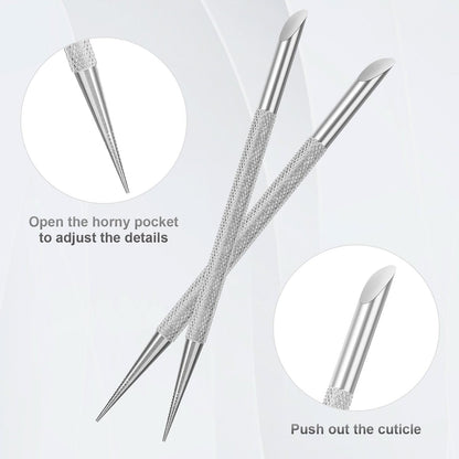 Clofiak 2Pcs Stainless Steel Cuticle Pusher Tool for Manicure & Pedicure - Professional Nail Cleaning and Cuticle Care