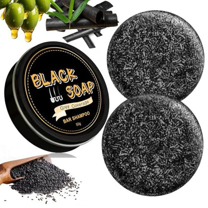 Natural Black Soap for Gray Hair Darkening - Moisturizing Shampoo Bar for Men & Women, 2-Pack Avelisse