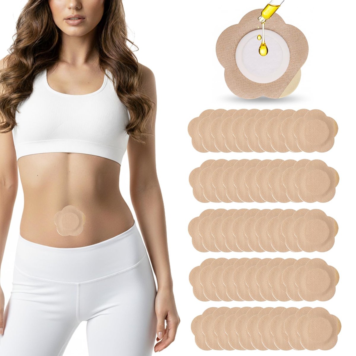 Castor Oil Patches for Belly Button – 50PCS Disposable Castor Oil Pack Wraps with Organic Cotton Pad, Leak-Proof Belly Button Patch Cover, Breathable & Skin-Friendly - görsel 1