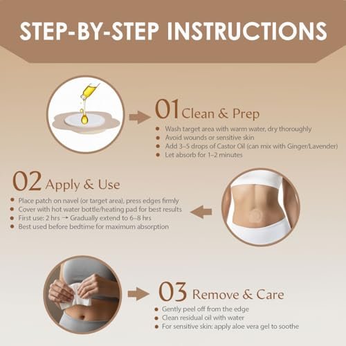Castor Oil Patches for Belly Button – 50PCS Disposable Castor Oil Pack Wraps with Organic Cotton Pad, Leak-Proof Belly Button Patch Cover, Breathable & Skin-Friendly - görsel 12