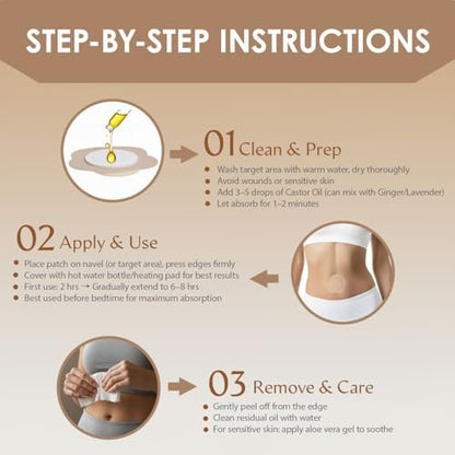 Castor Oil Patches for Belly Button – 50PCS Disposable Castor Oil Pack Wraps with Organic Cotton Pad, Leak-Proof Belly Button Patch Cover, Breathable & Skin-Friendly