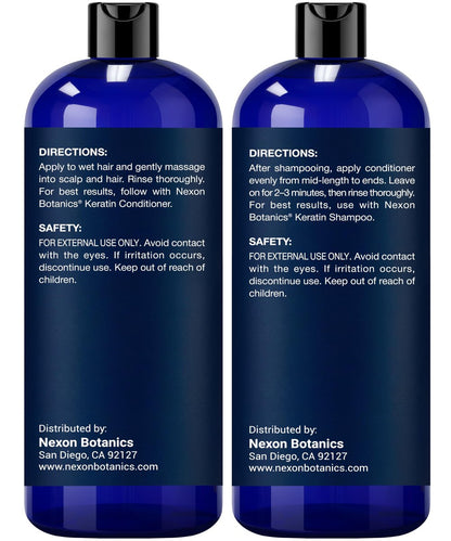 Keratin Shampoo and Conditioner Set - Strengthening & Smoothing Care for Dry, Damaged, Frizzy or Keratin-Treated Hair - Color Protecting - 16 fl oz Each - Nexon Botanics Avelisse