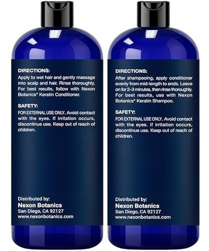 Keratin Shampoo and Conditioner Set - Strengthening & Smoothing Care for Dry, Damaged, Frizzy or Keratin-Treated Hair - Color Protecting - 16 fl oz Each - Nexon Botanics Avelisse