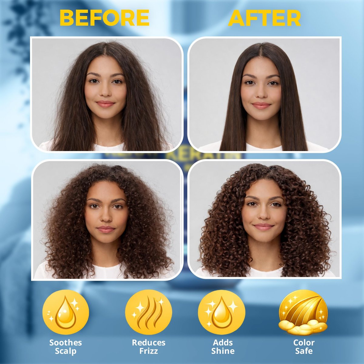 Keratin Shampoo and Conditioner Set - Strengthening & Smoothing Care for Dry, Damaged, Frizzy or Keratin-Treated Hair - Color Protecting - 16 fl oz Each - Nexon Botanics Avelisse