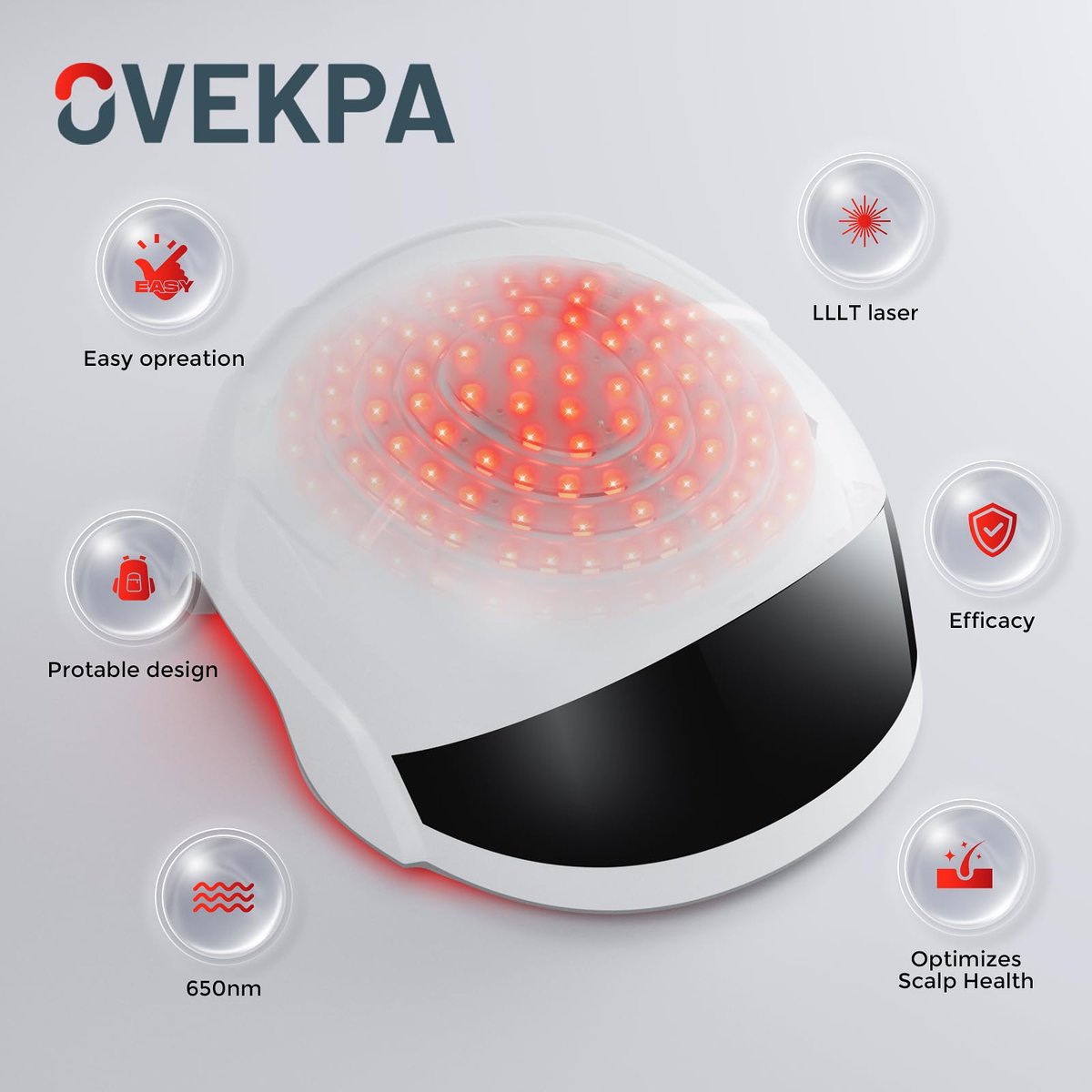 OVEKPA Red Light Therapy for Hair Growth Laser Cap - FDA Cleared Laser Therapy Device for Hair Regrowth, Alopecia Treatment for Men & Women (White) Avelisse