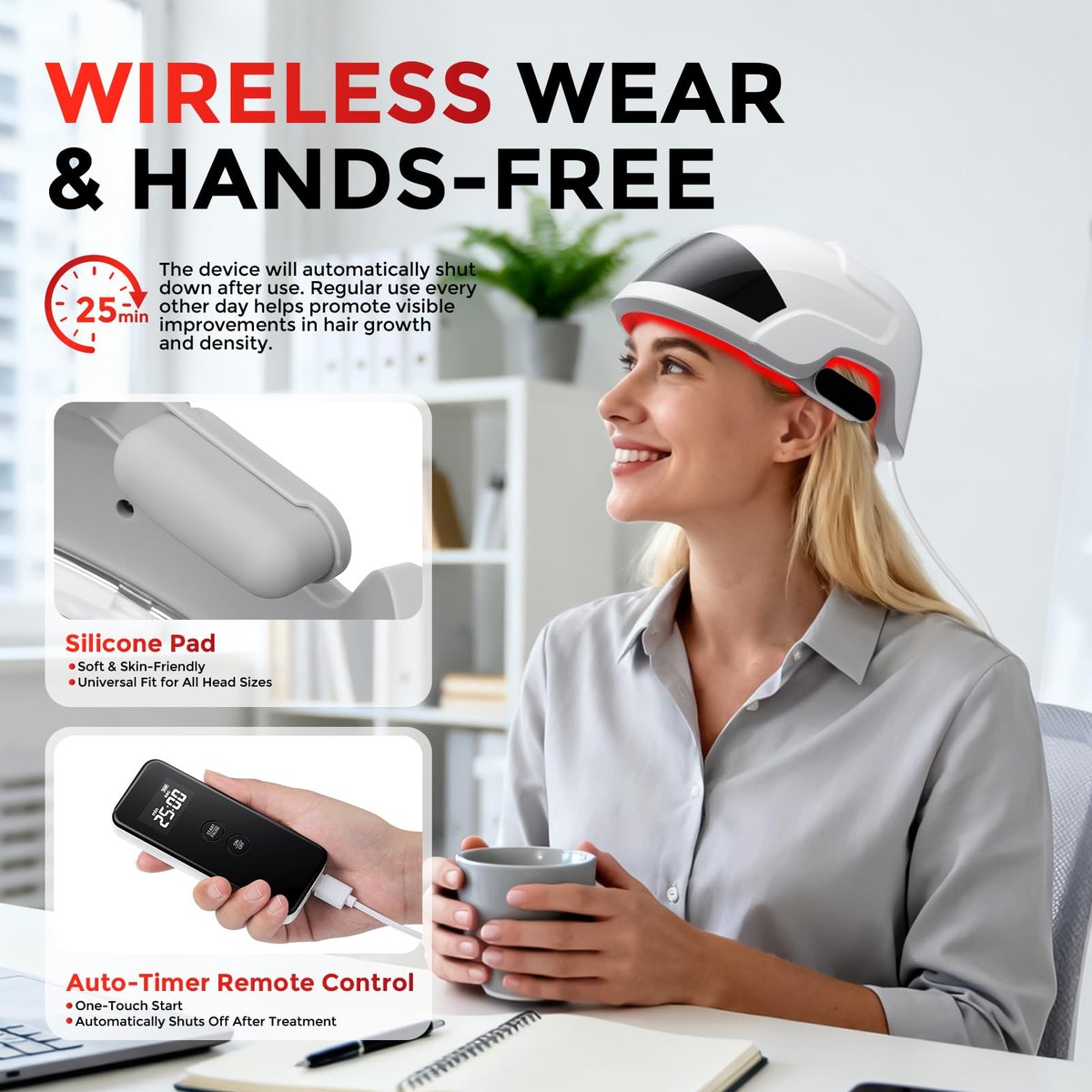 OVEKPA Red Light Therapy for Hair Growth Laser Cap - FDA Cleared Laser Therapy Device for Hair Regrowth, Alopecia Treatment for Men & Women (White) Avelisse