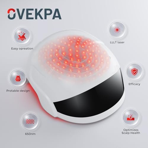 OVEKPA Red Light Therapy for Hair Growth Laser Cap - FDA Cleared Laser Therapy Device for Hair Regrowth, Alopecia Treatment for Men & Women (White) Avelisse