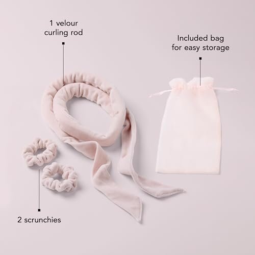 The Hair Edit Heatless Soft Ribbon Curl Set – Overnight Curling Rod with 2 Velour Scrunchies for Damage-Free Curls, No Heat Hair Curler for Women, 69" Long for Long & Medium Hair (Pink, 1.5 Inch) Avelisse