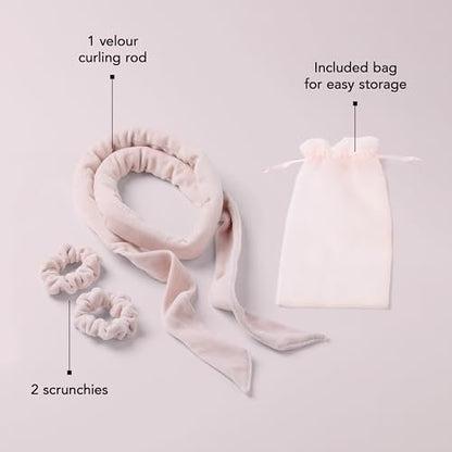 The Hair Edit Heatless Soft Ribbon Curl Set – Overnight Curling Rod with 2 Velour Scrunchies for Damage-Free Curls, No Heat Hair Curler for Women, 69" Long for Long & Medium Hair (Pink, 1.5 Inch) Avelisse