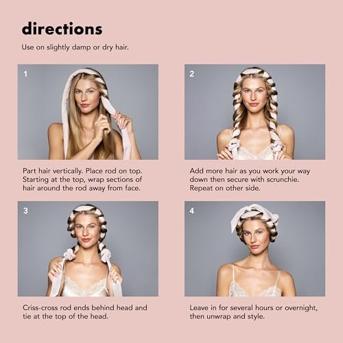 The Hair Edit Heatless Soft Ribbon Curl Set – Overnight Curling Rod with 2 Velour Scrunchies for Damage-Free Curls, No Heat Hair Curler for Women, 69" Long for Long & Medium Hair (Pink, 1.5 Inch) Avelisse