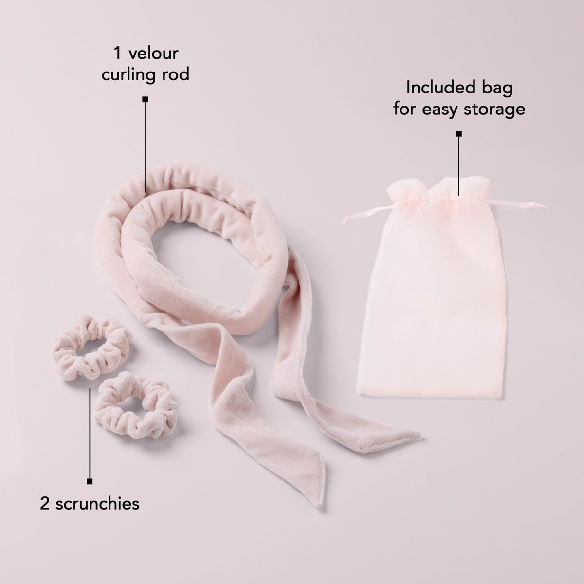 The Hair Edit Heatless Soft Ribbon Curl Set – Overnight Curling Rod with 2 Velour Scrunchies for Damage-Free Curls, No Heat Hair Curler for Women, 69" Long for Long & Medium Hair (Pink, 1.5 Inch) Avelisse